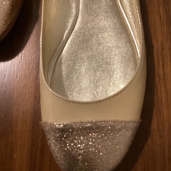 Jimmy Choo Nude Patent Leather Glitter Cap Toe Whirl Flats - Picture 8 of 10